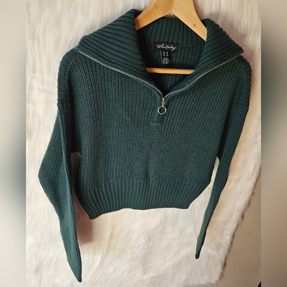 Urban Heritage Cowl Neck Cropped Knit 3/4 Zip Pullover Sweater (NWOT) - Picture 2 of 6